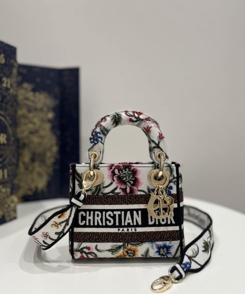 1:1 Replica Mini Lady D-Lite Bag White/Black For Women 6.5in/17cm