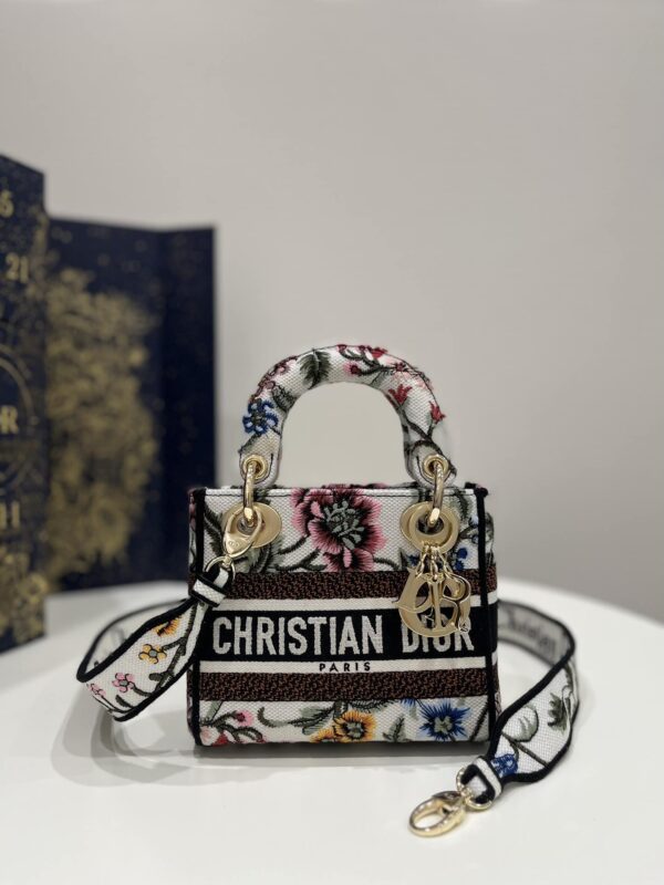 1:1 Replica Mini Lady D-Lite Bag White/Black For Women 6.5in/17cm