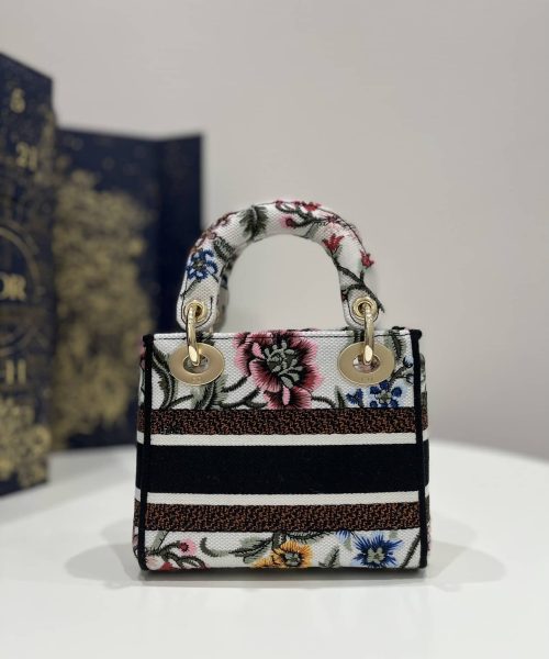 1:1 Replica Mini Lady D-Lite Bag White/Black For Women 6.5in/17cm