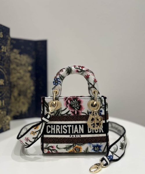 1:1 Replica Mini Lady D-Lite Bag White/Black For Women 6.5in/17cm