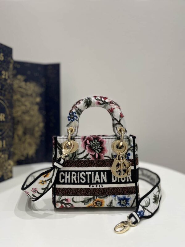 1:1 Replica Mini Lady D-Lite Bag White/Black For Women 6.5in/17cm