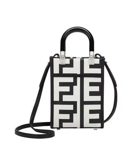 1:1 Replica Mini Sunshine Shopper Two-Tone Mini Bag Black And White For Women 7in/18cm