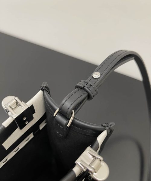 1:1 Replica Mini Sunshine Shopper Two-Tone Mini Bag Black And White For Women 7in/18cm