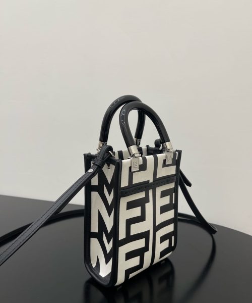 1:1 Replica Mini Sunshine Shopper Two-Tone Mini Bag Black And White For Women 7in/18cm