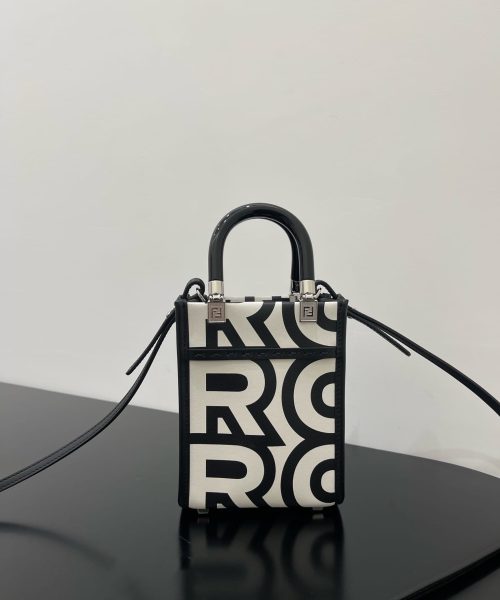 1:1 Replica Mini Sunshine Shopper Two-Tone Mini Bag Black And White For Women 7in/18cm