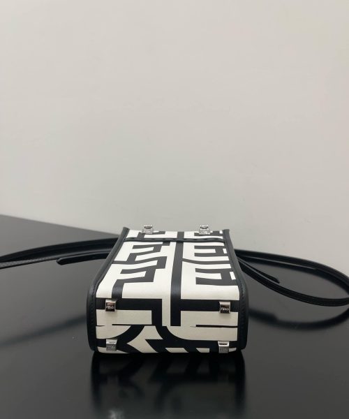 1:1 Replica Mini Sunshine Shopper Two-Tone Mini Bag Black And White For Women 7in/18cm