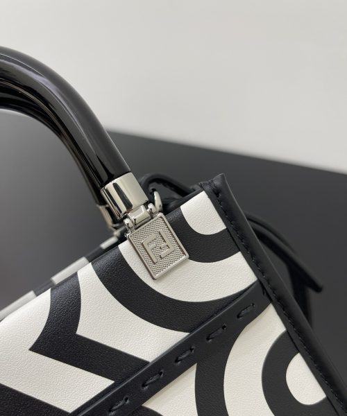 1:1 Replica Mini Sunshine Shopper Two-Tone Mini Bag Black And White For Women 7in/18cm
