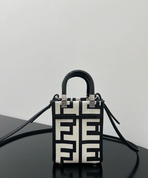 1:1 Replica Mini Sunshine Shopper Two-Tone Mini Bag Black And White For Women 7in/18cm