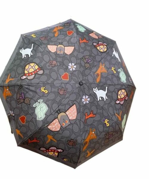 Mini Umbrella In Animal And Floral Print Black