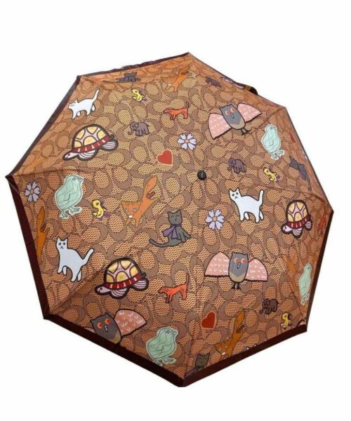 Mini Umbrella In Animal And Floral Print Brown