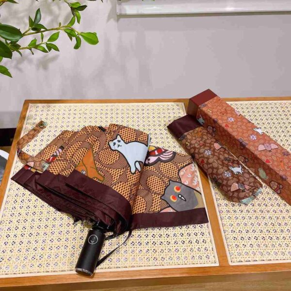 Mini Umbrella In Animal And Floral Print Brown