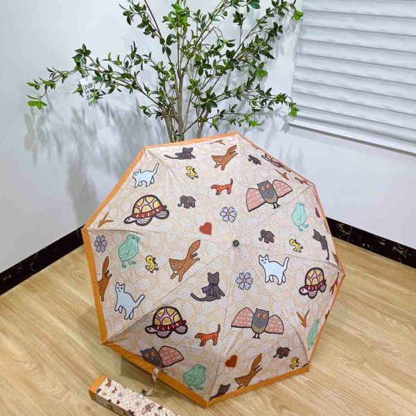 Mini Umbrella In Animal And Floral Print Orange