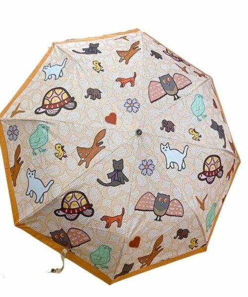 Mini Umbrella In Animal And Floral Print Orange