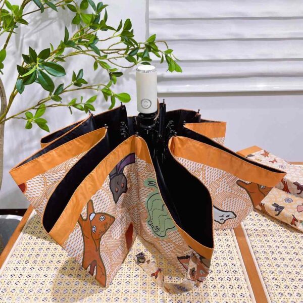 Mini Umbrella In Animal And Floral Print Orange