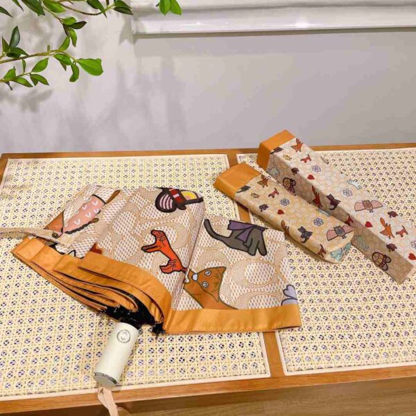 Mini Umbrella In Animal And Floral Print Orange