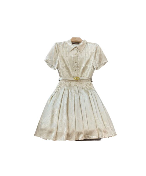 Monogram Dress With Belt White For Women