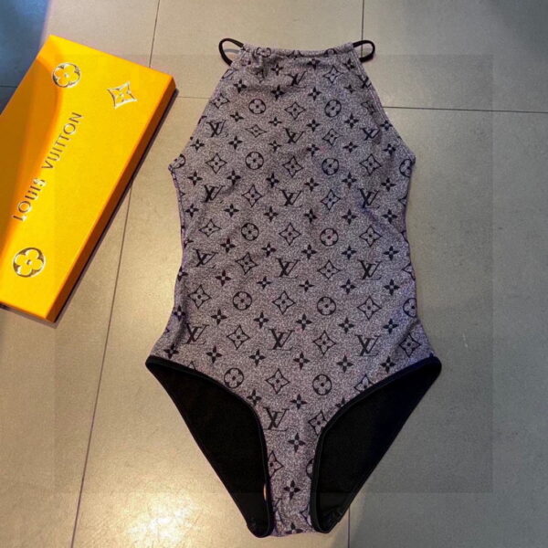 Monogram Flower One-Piece Swimsuit Grey For Women