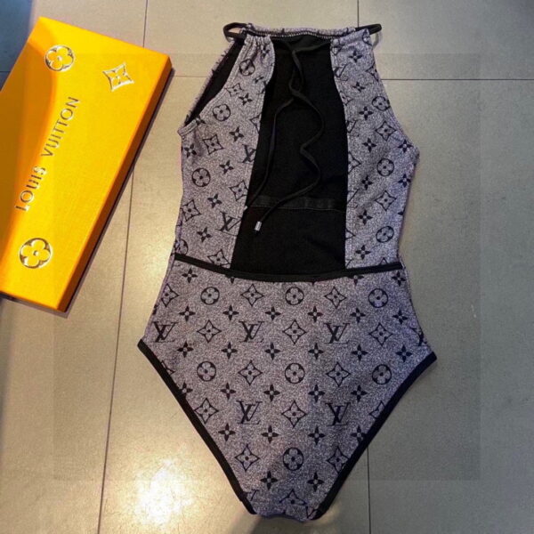 Monogram Flower One-Piece Swimsuit Grey For Women