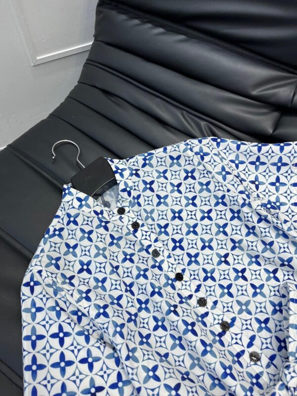 Monogram Flower Tile Long Shirt Dress Blue For Women