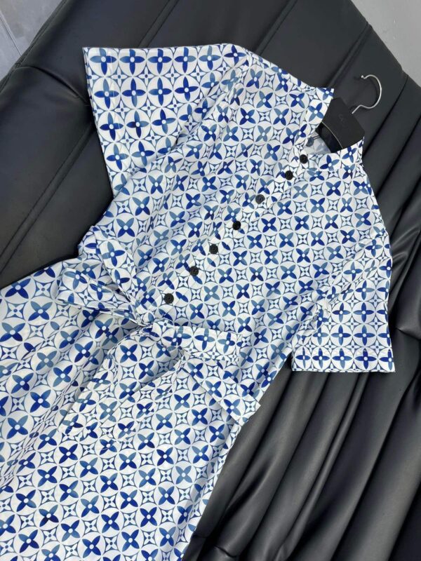 Monogram Flower Tile Long Shirt Dress Blue For Women