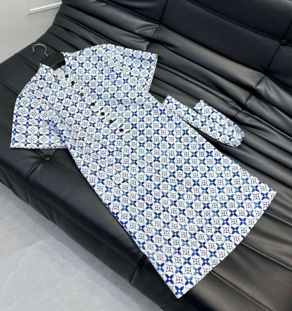 Monogram Flower Tile Long Shirt Dress Blue For Women