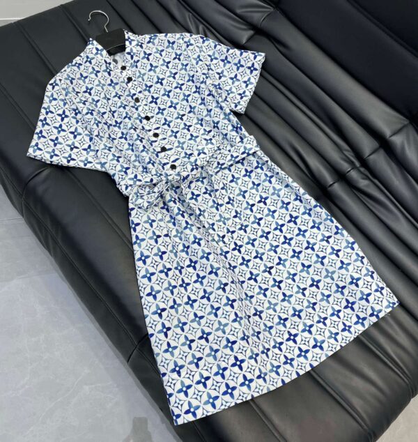 Monogram Flower Tile Long Shirt Dress Blue For Women