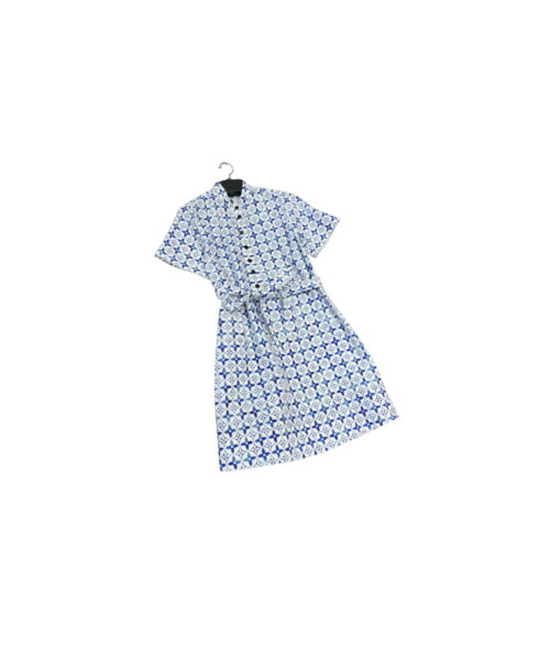 Monogram Flower Tile Long Shirt Dress Blue For Women