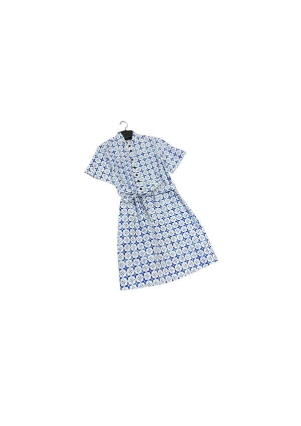 Monogram Flower Tile Long Shirt Dress Blue For Women
