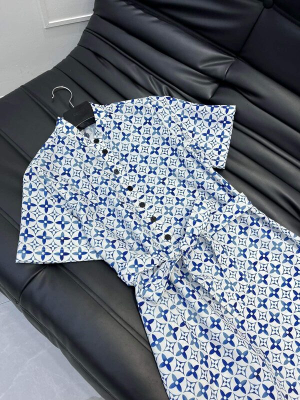 Monogram Flower Tile Long Shirt Dress Blue For Women