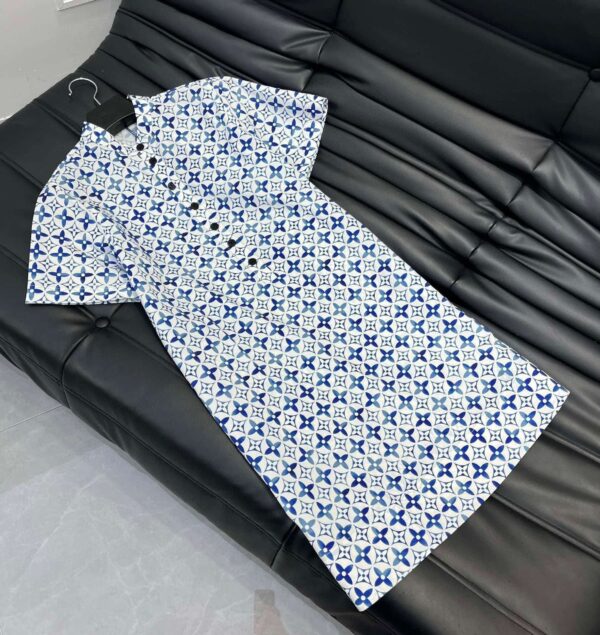 Monogram Flower Tile Long Shirt Dress Blue For Women