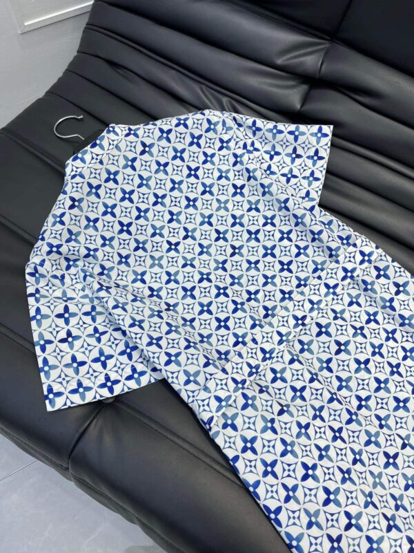 Monogram Flower Tile Long Shirt Dress Blue For Women