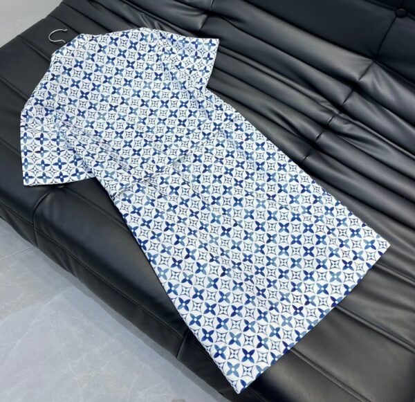 Monogram Flower Tile Long Shirt Dress Blue For Women