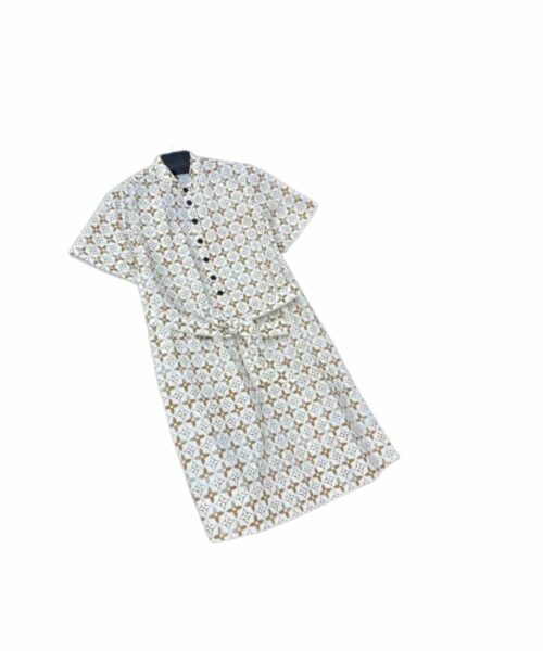 Monogram Flower Tile Long Shirt Dress Brown For Women