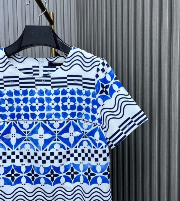 Monogram Tile Print T-Shirt Dress Blue For Women