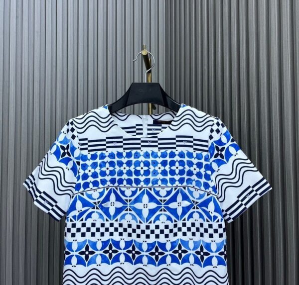 Monogram Tile Print T-Shirt Dress Blue For Women