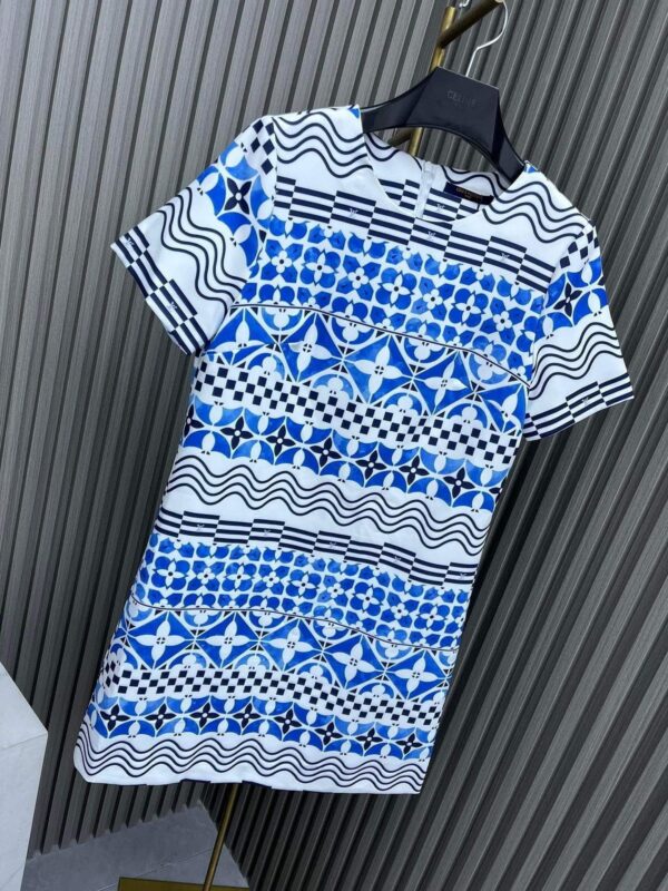 Monogram Tile Print T-Shirt Dress Blue For Women