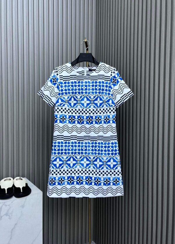 Monogram Tile Print T-Shirt Dress Blue For Women
