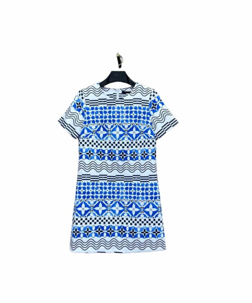 Monogram Tile Print T-Shirt Dress Blue For Women
