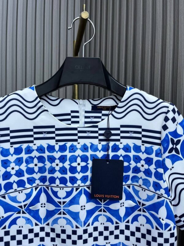 Monogram Tile Print T-Shirt Dress Blue For Women