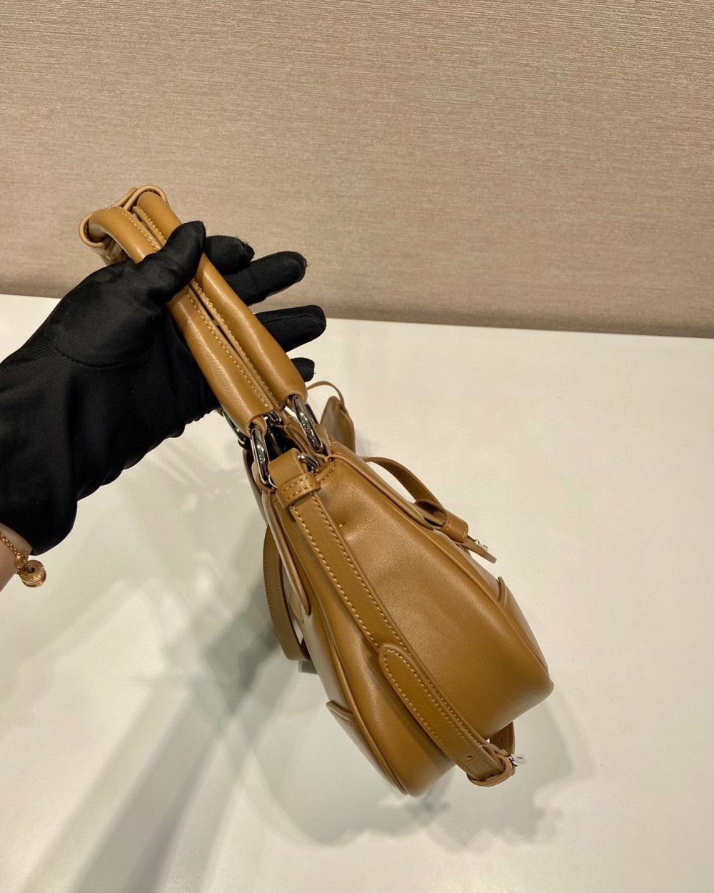 Moon Padded Nappa Bag In White/Yellow/Brown For Women 8.8in / 22.5cm 1BA381_2DYI_F0009_V_OOM