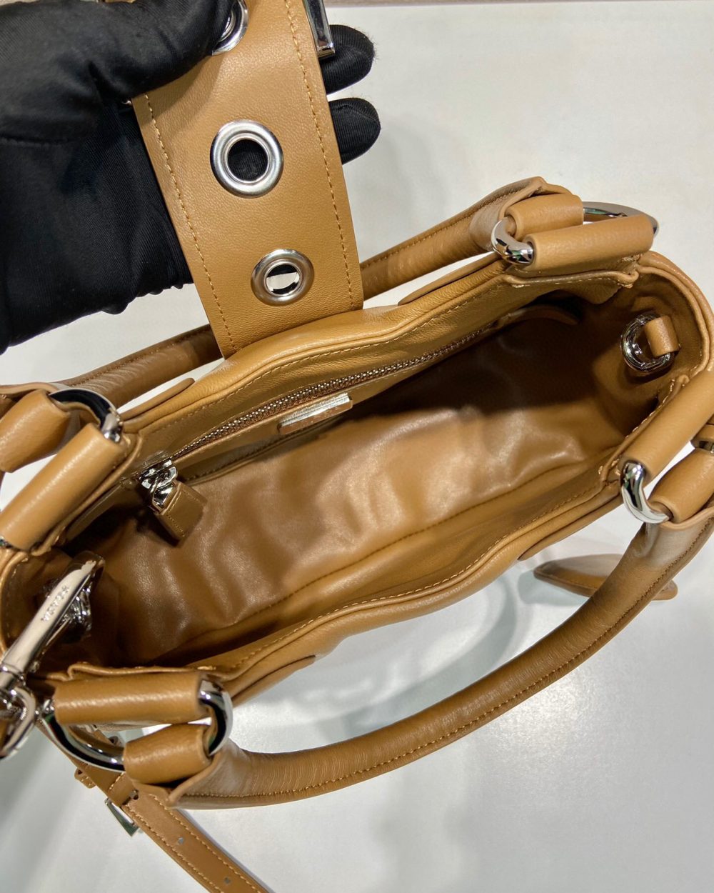 Moon Padded Nappa Bag In White/Yellow/Brown For Women 8.8in / 22.5cm 1BA381_2DYI_F0009_V_OOM