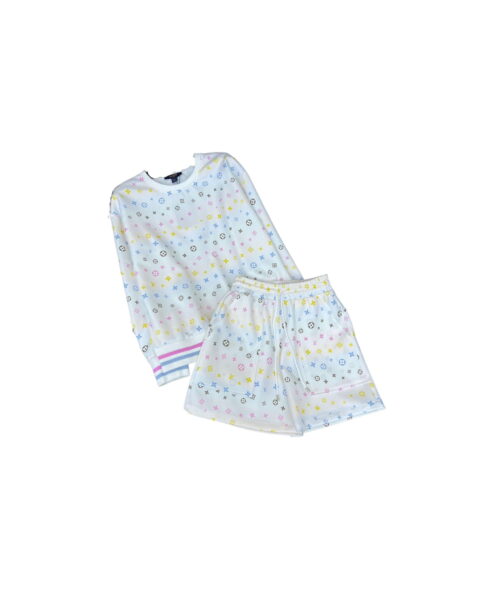 Multicolor Motifs Shorts And T- Shirt White For Women