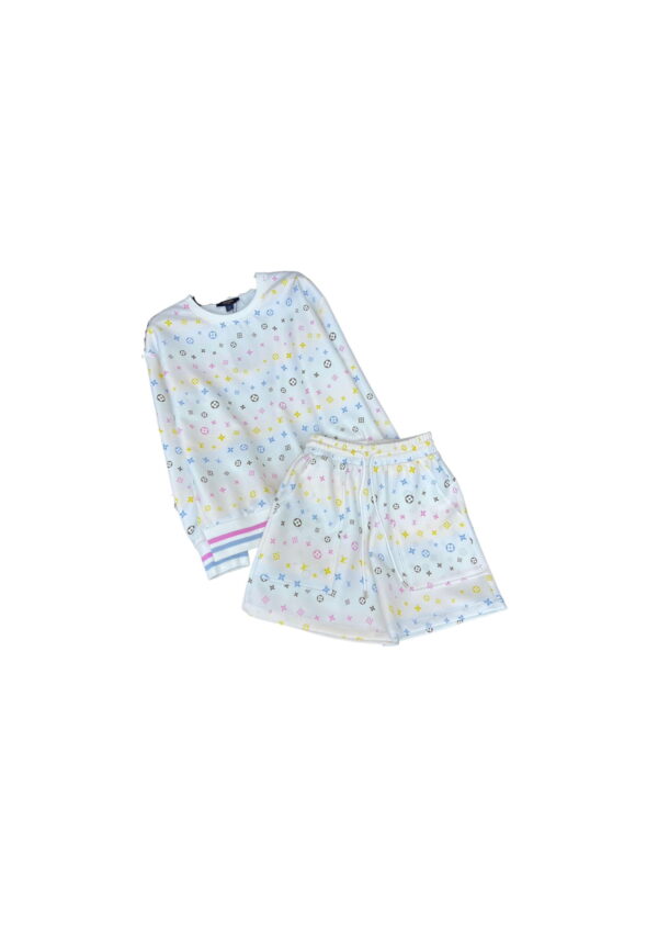 Multicolor Motifs Shorts And T- Shirt White For Women