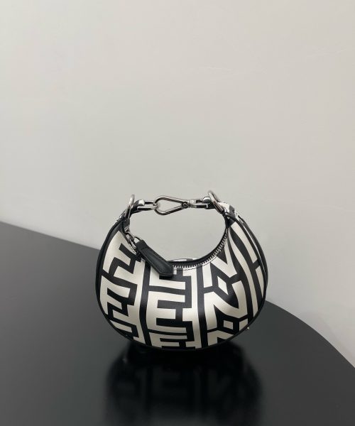 1:1 Replica Nano Fendigraphy Hobo Bag Black And White For Women 6.5in/ 16.5cm