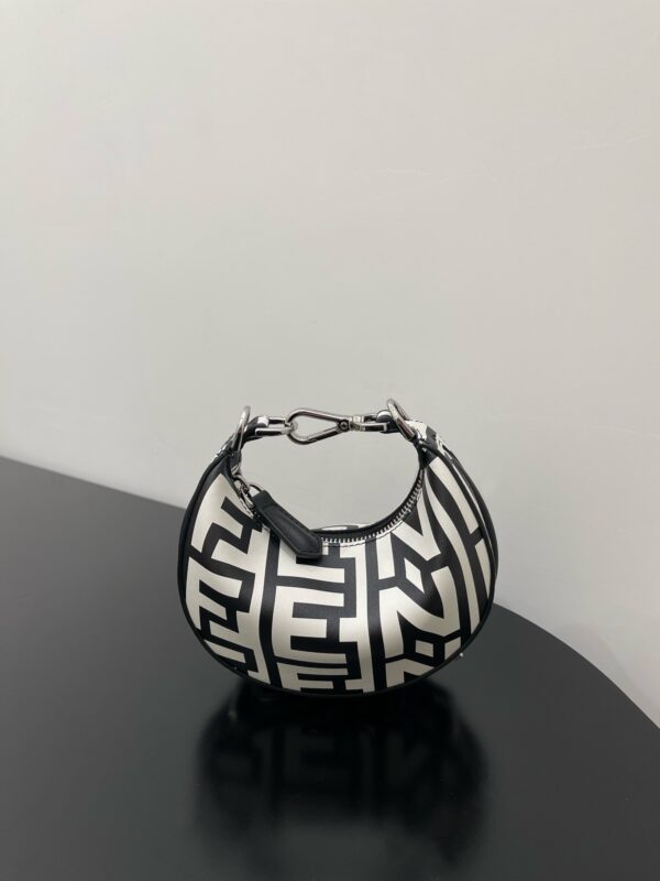 1:1 Replica Nano Fendigraphy Hobo Bag Black And White For Women 6.5in/ 16.5cm