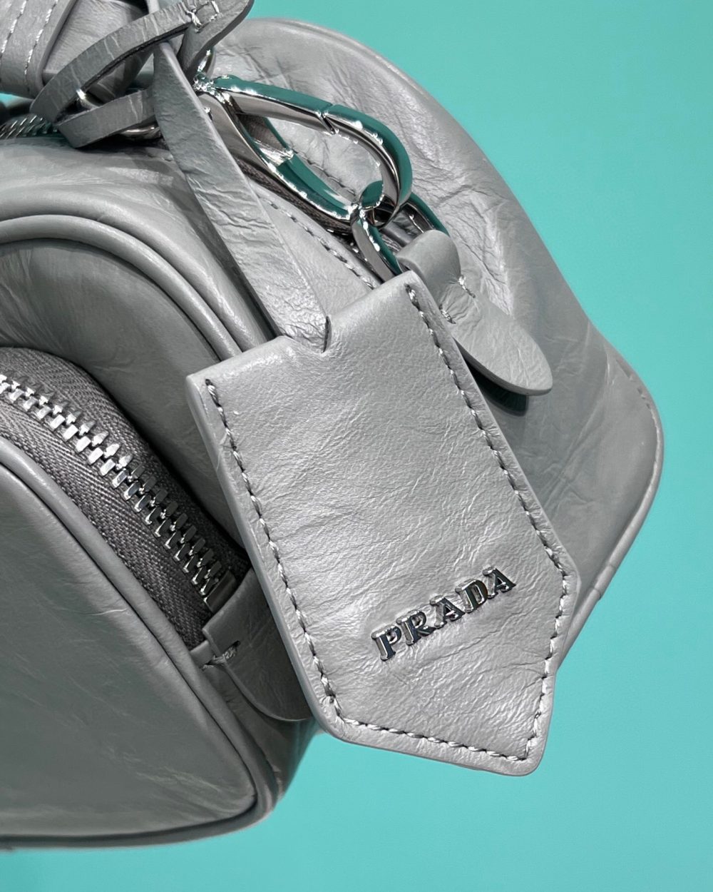 Nappa Antique Multi-Pocket Shoulder Bag In Grey/Black/Pink For Women 8.6 in/ 22cm 1BH198_UVL_F0480_V_4OO