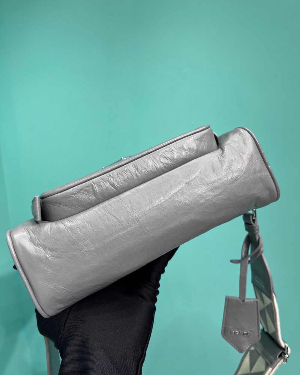 Nappa Antique Multi-Pocket Shoulder Bag In Grey/Black/Pink For Women 8.6 in/ 22cm 1BH198_UVL_F0480_V_4OO