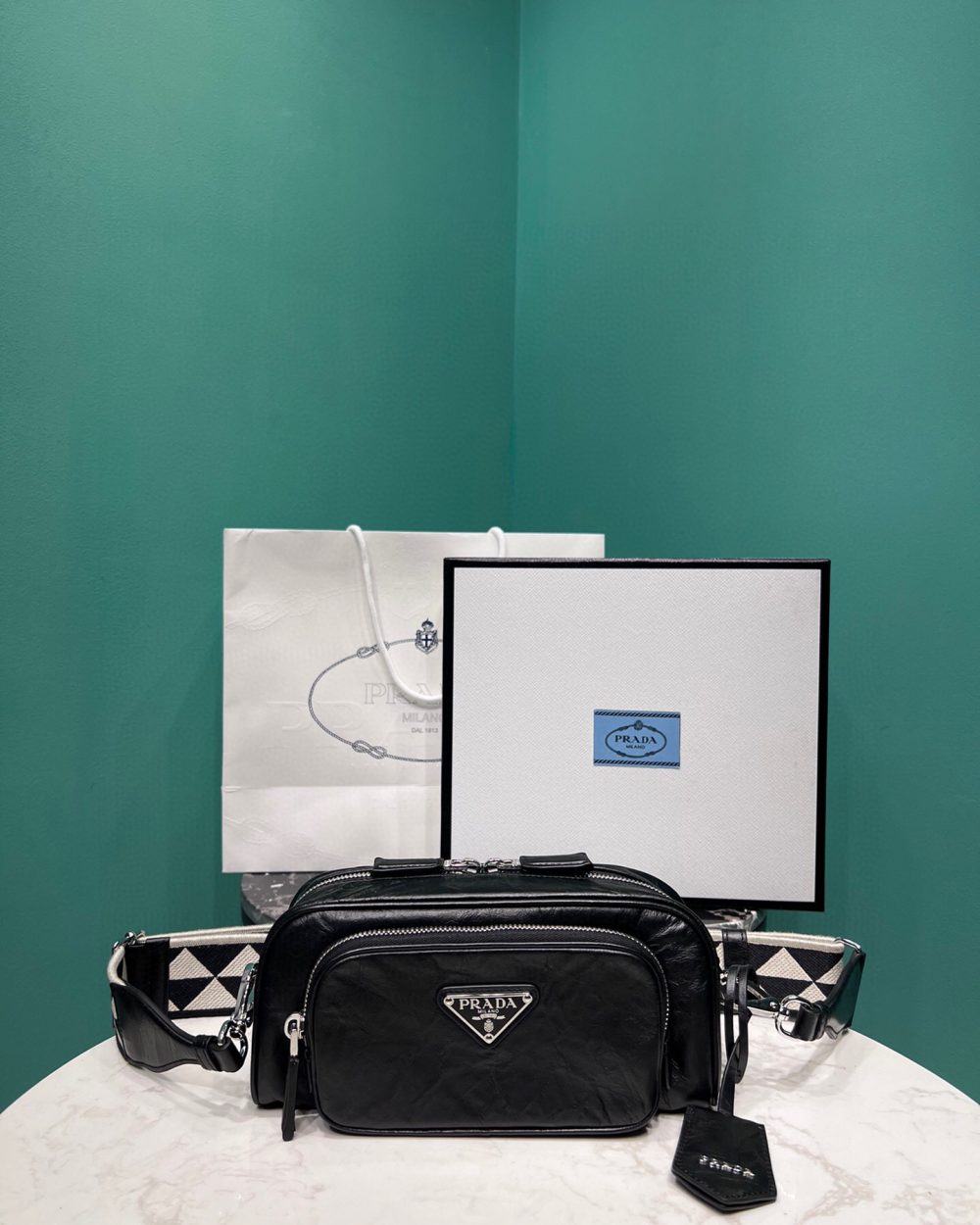 Nappa Antique Multi-Pocket Shoulder Bag In Grey/Black/Pink For Women 8.6 in/ 22cm 1BH198_UVL_F0480_V_4OO