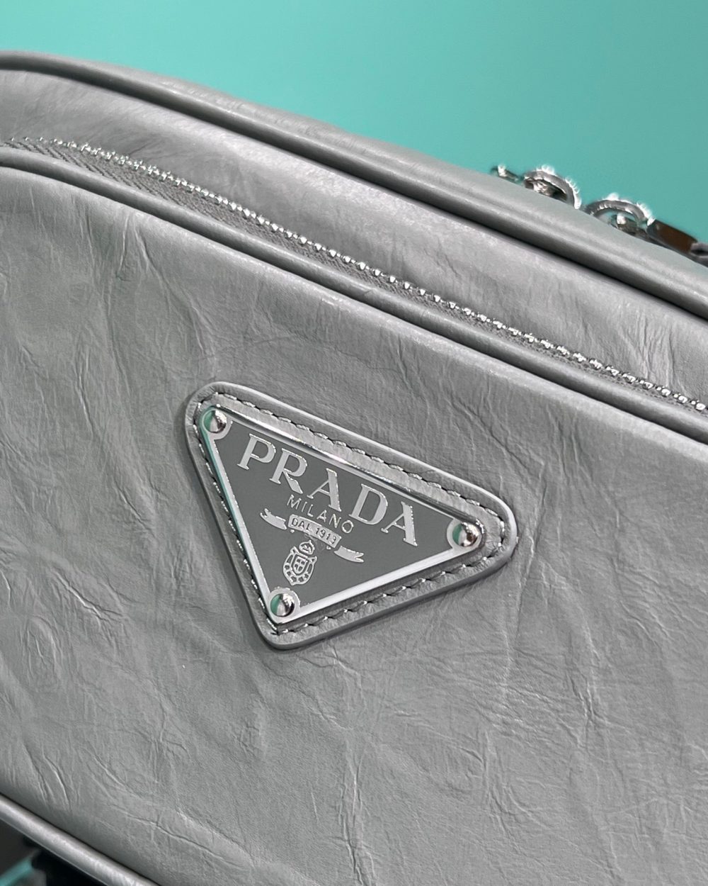 Nappa Antique Multi-Pocket Shoulder Bag In Grey/Black/Pink For Women 8.6 in/ 22cm 1BH198_UVL_F0480_V_4OO