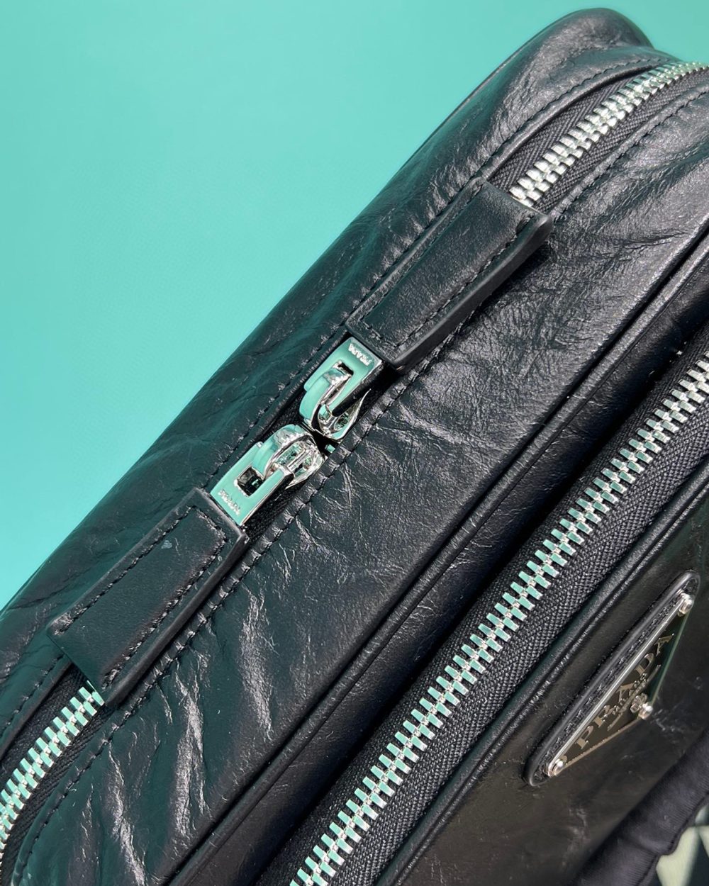 Nappa Antique Multi-Pocket Shoulder Bag In Grey/Black/Pink For Women 8.6 in/ 22cm 1BH198_UVL_F0480_V_4OO